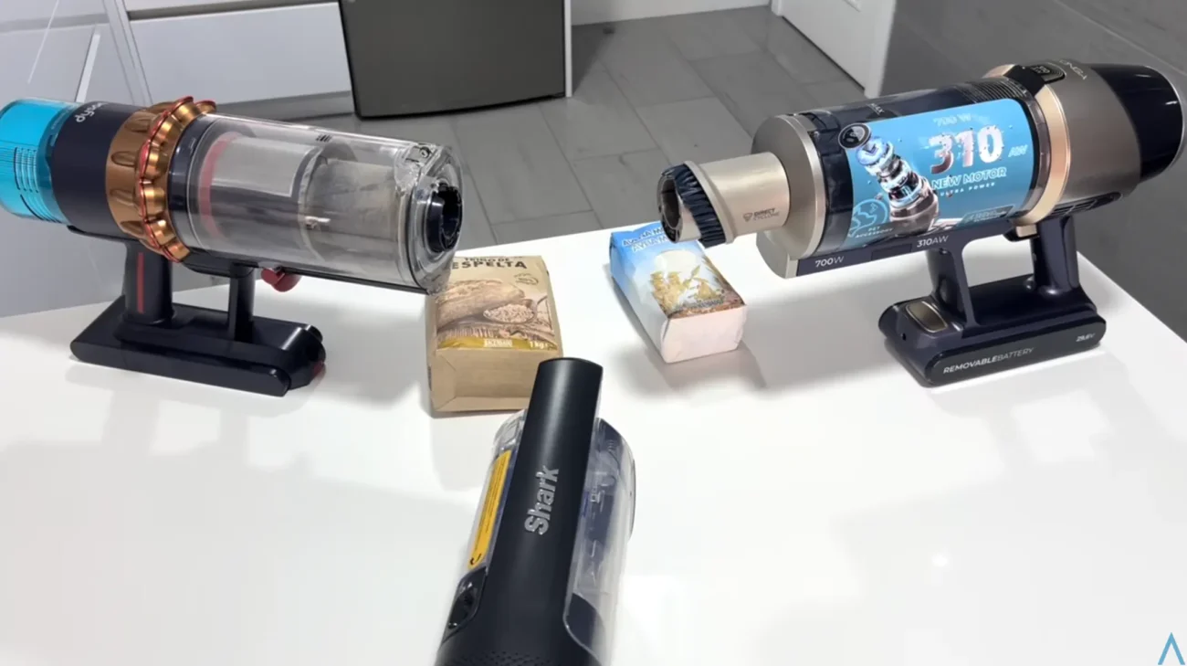 Prueba de succión de aspiradoras sin cable con un paquete de Harina