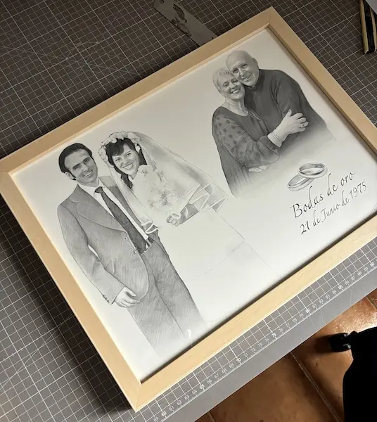 Retrato a lápiz por encargo: el toque artístico que toda casa sibarita merece 3 bodas de oro dibujo a lapiz